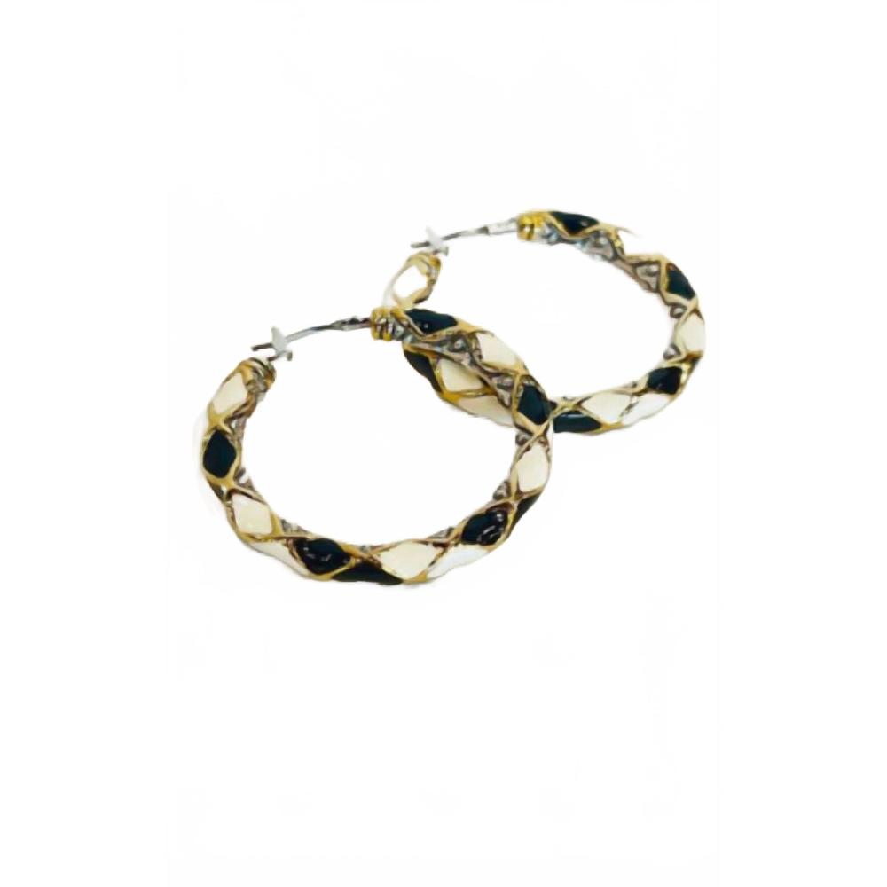 NEW JOHN MEDEIROS john medeiros large lattice hoop earrings in black/white